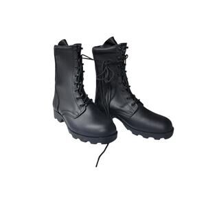 Women Combat boot Black lace up Water Resistant Mid Calf 8 Black leather b